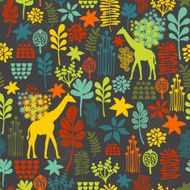 Seamless background with giraffe and flowers