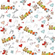 trains wagons and rails doodle seamless pattern