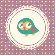 Vintage owls greeting card and hearts seamless background N3