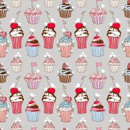 Seamless pattern decorative hand drawn sweet cupcakes N2