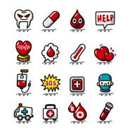 hand draw cartoon Medical and Hospital icons set
