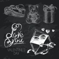 Valentine&#039;s Day hand drawn chalkboard design set N2