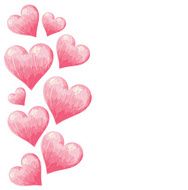 Hand drawn colorful Valentine hearts border N3