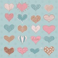 Valentine&#039;s Day Hearts Retro Sketchy Doodles vector
