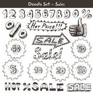 Sale labels Doodle set Vector illustration