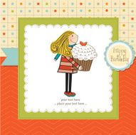 Happy Birthday card with girl and cup cake N25