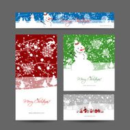 Merry christmas set of postcards with winter tree N4