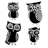 Set of Four Different Owl Black Stencil Style Collection N2
