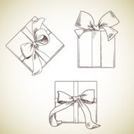 Set of hand drawn gift boxes with bows and ribbons N3