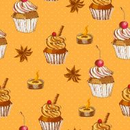 Seamless Background with Cupcake and Cinnamon