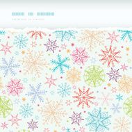 Colorful Doodle Snowflakes Horizontal Torn Frame Seamless Pattern Background