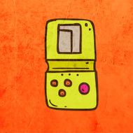 Hand Held Video Game on Grunge Background