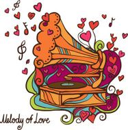 Holiday retro Valentine&#039;s day music card with the gramophone