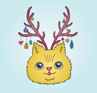 Cute cartoon Christmas cat with deer horns N3