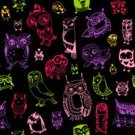 Owl seamless background Hand drawn vector illustration N12