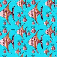 pattern with fishes on blue background