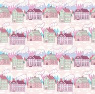 Winter seamless pattern with houses N2