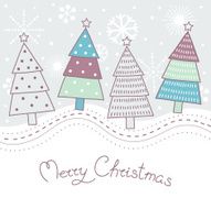 Christmas greeting card with cute colorful fir-trees