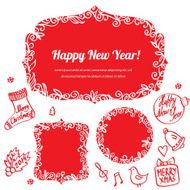Vector christmas label set hand drawn colorful doodle illustration N2