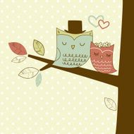 Two cute owls on the tree branch Romantic Wedding Card