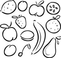 Set sketch fruits and berries