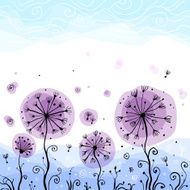 Ornate vector violet dandelions illustration