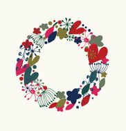 Ornate wreath with hearts flowers and snowflakes