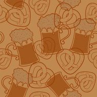 Oktoberfest seamless pattern with beer and pretzels vector illustration