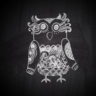 Chalk drawing greeting card with cute bird on chalkboard blackboard