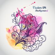vector abstract watercolor hand painted background with doodle ornament lace
