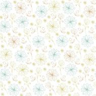 Seamless light pattern with linear flowers and berries