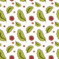 Seamless pattern with flowers and oak leaves