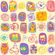 Owl seamless pattern on light background Hand drawn vector illustration N2