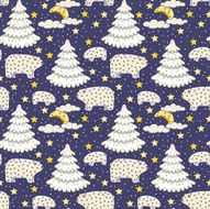 Seamless pattern with night forest and polar bears