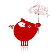 Cute piggy with flower for your design