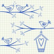 Birds on a tree drawing