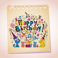 Happy Birthday cute kittens note paper cartoon sketch