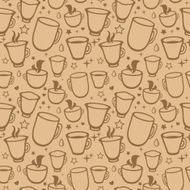 Vector seamless pattern with tea and coffee cups N3