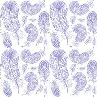 Vintage seamless pattern with hand-drawn feathers on white paper