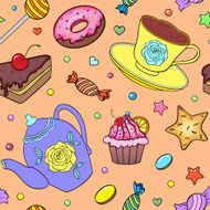 pattern with sweets teapot and cup N2