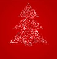 Gift card with Stylized xmas tree on red background