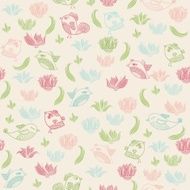 retro floral seamless background with birds N3
