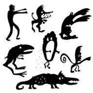 Cartoon monsters silhouettes