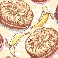 vector seamless pattern with pies and bananas