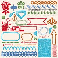 Doodle set of design elements 1 Vector illustration Color