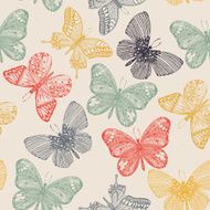 Butterflies seamless pattern in doodle style N2