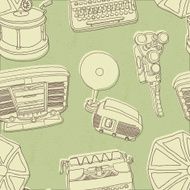 Vintage musical and photo gear vector pattern