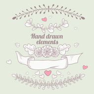 Hand drawn collection of floral design elements