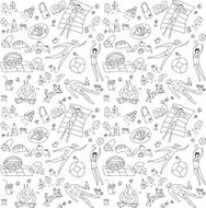 Summer season people doodles seamless pattern