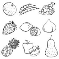 Fruits collection in Black and White